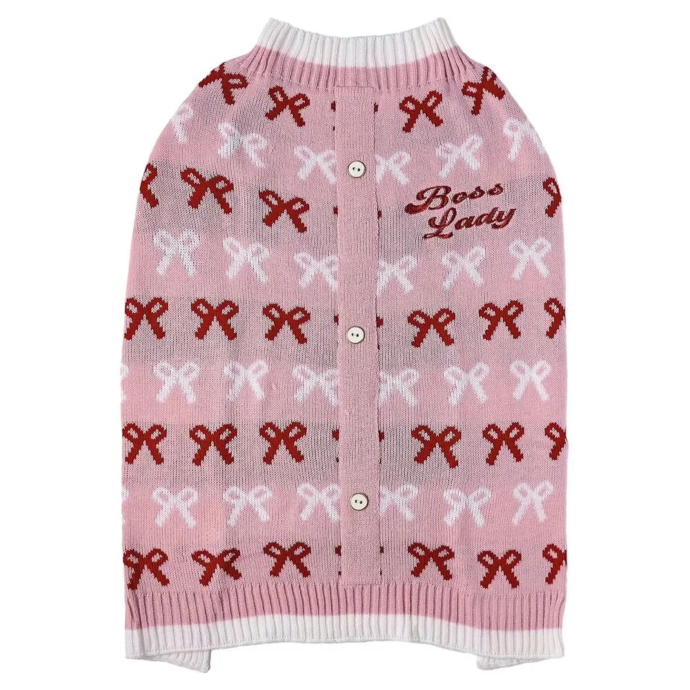 Vibrant Life Pet Sweater for Dogs Pink Boss Lady Bows Medium